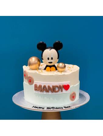 Mickey Button and Gold Ball Cake