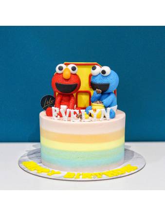 Rainbow Elmo and Cookie Monster Cake