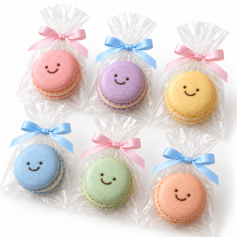 Children’s Day Smiley Macarons - Pink & Blue Ribbons