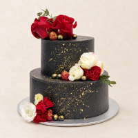 Black and Red Floral Cake