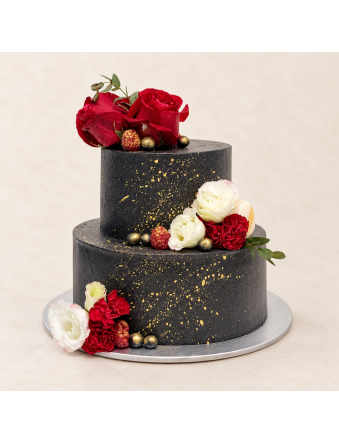 Black and Red Floral Cake