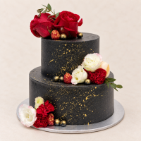 Black and Red Floral Cake