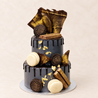 Black Chocolate and Macarons Cake