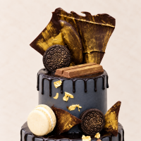 Black Chocolate and Macarons Cake