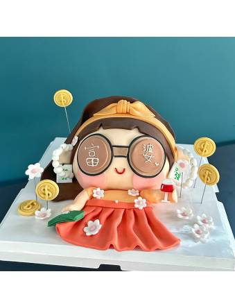Trendy 3D Rich Lady with Mahjong and Money Cake
