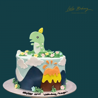 2D Dinosaur Volcano Cake