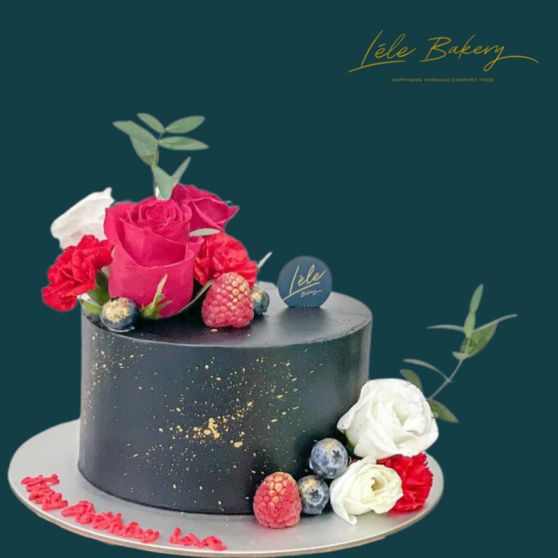 Black and Red Floral Cake