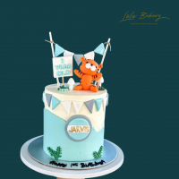 Blue Abstract with Tiger and Bunting Cake
