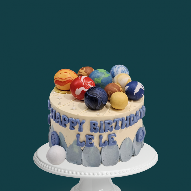 Blue and White Planet Galaxy Cake