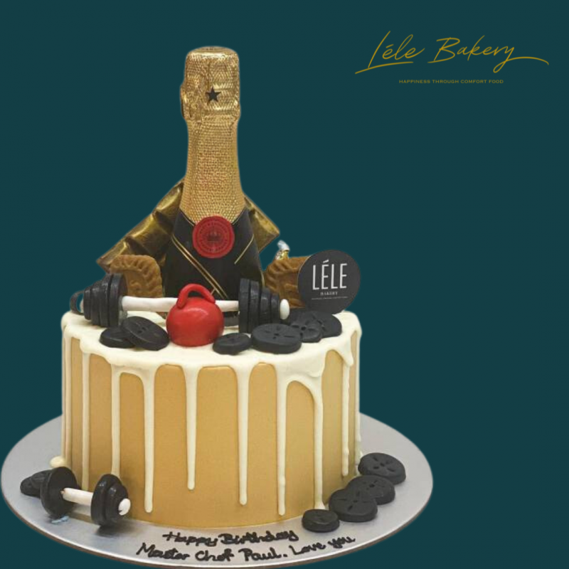 Champagne Bottle Gym Cake