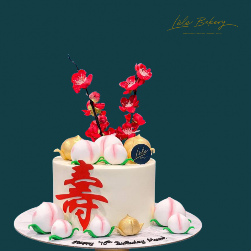 Gold and White Longevity Peaches Cake