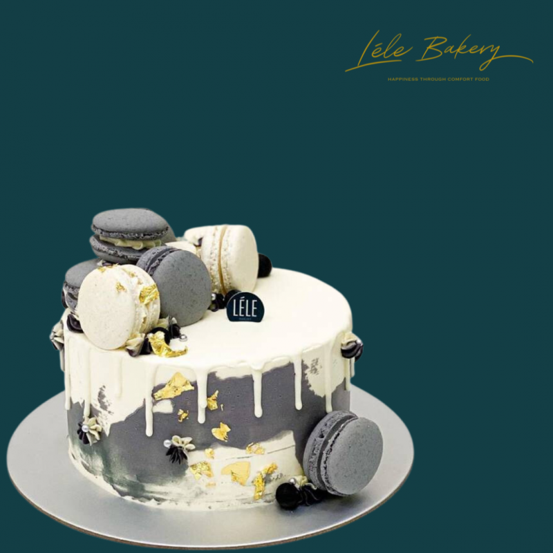 Grey and White Macarons Cake