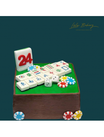Mahjong Table with Tiles and Poker Chips Cake