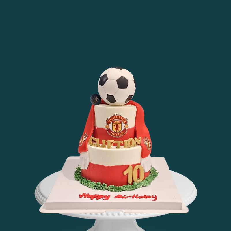 Manchester United Soccer Ball and Scarf Cake