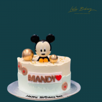 Mickey Button and Gold Ball Cake