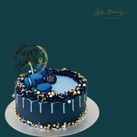 Midnight Blue and Macarons Cake