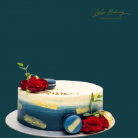 Midnight Ombre Blue and Gold with Flower Cake