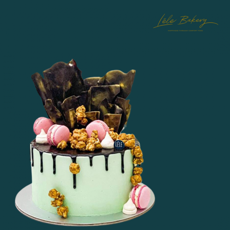 Mint Green with Chocolate and Popcorn Cake