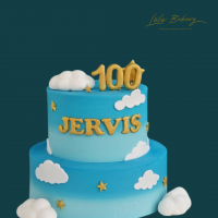 Ombre Blue Clouds and Stars Cake