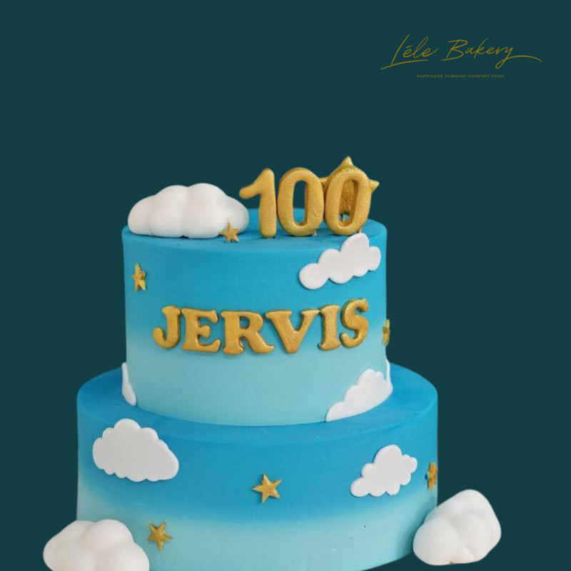 Ombre Blue Clouds and Stars Cake