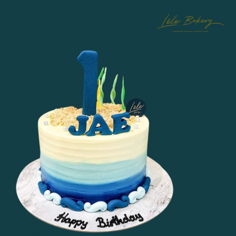 Ombre Blue First Birthday Cake