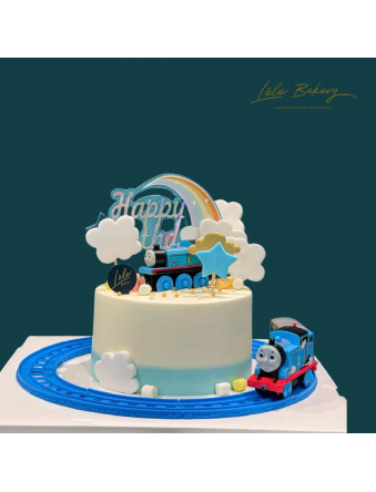 Ombre Blue Thomas Train Track Cake