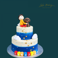 Ombre Blue with Boy and Puppy Cake