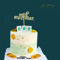Ombre Green Mahjong Tile and Gold Coins Cake