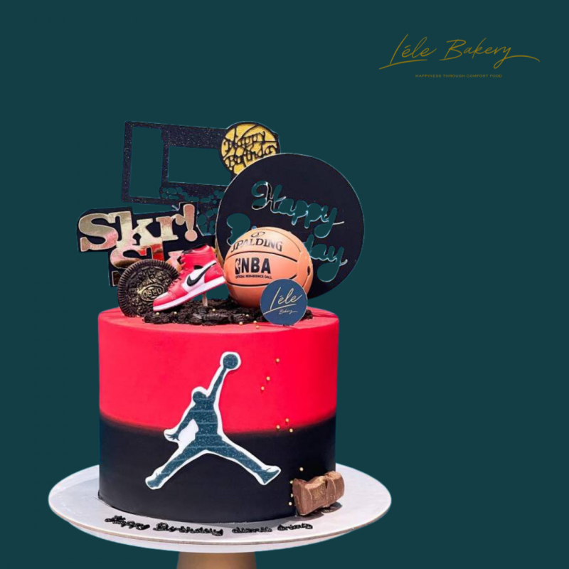 Ombre Red and Black Basketball Cake