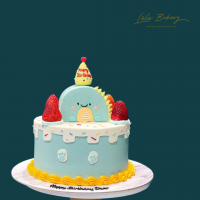 Pastel Blue Dinosaur with Strawberry Cake