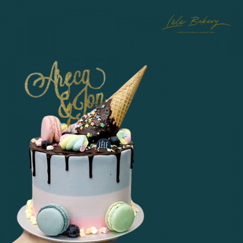 Pastel Candy Ice Cream and Macarons Cake