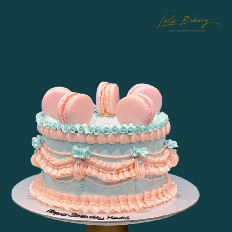 Pastel Pink and Blue Macarons Vintage Cake