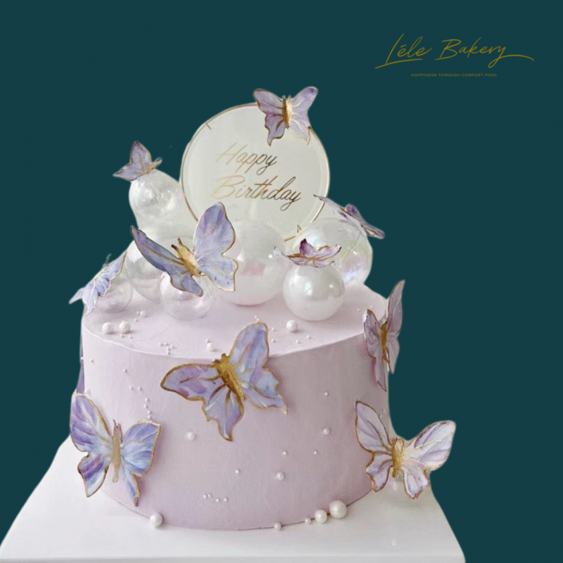 Pastel Purple Butterflies Cake