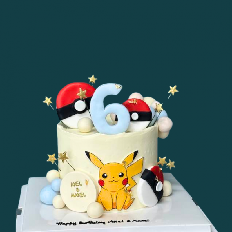 Pikachu and Pokeball Stars Cake