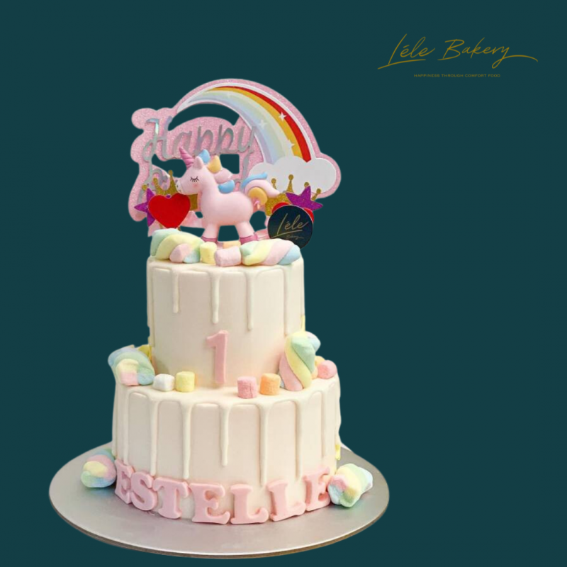 Pink and Rainbow Unicorn Cake