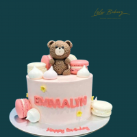 Pink and White Macarons with Brown Bear Cake