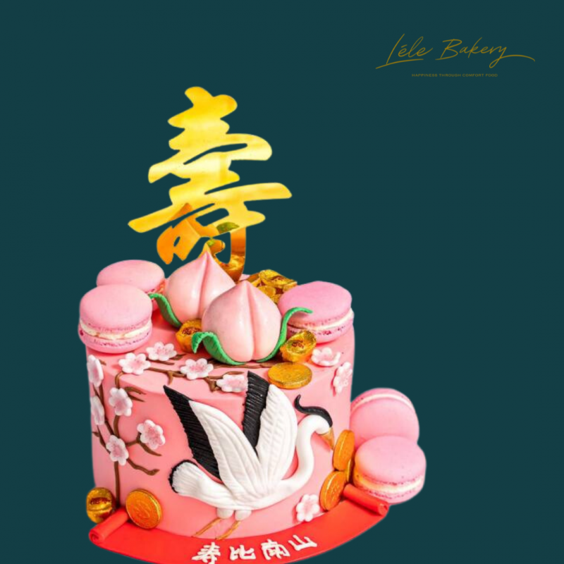 Pink Crane and Macarons Longevity Cake