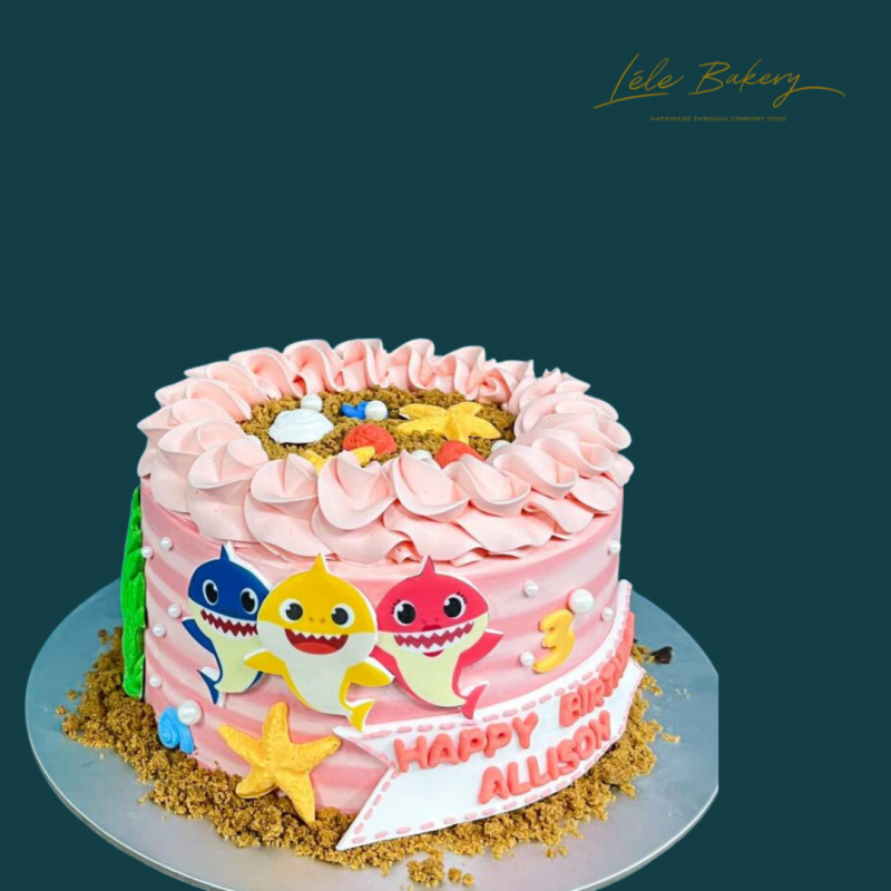 Pink Ombre Stripe Baby Shark Cake