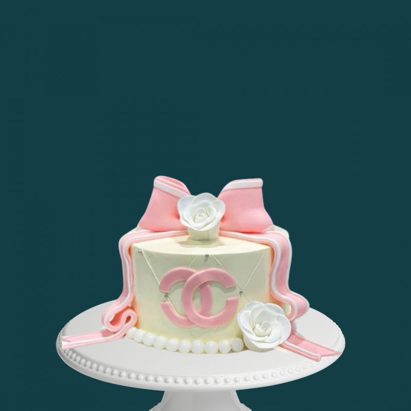 Pink and White Chanel Ribbon Cake