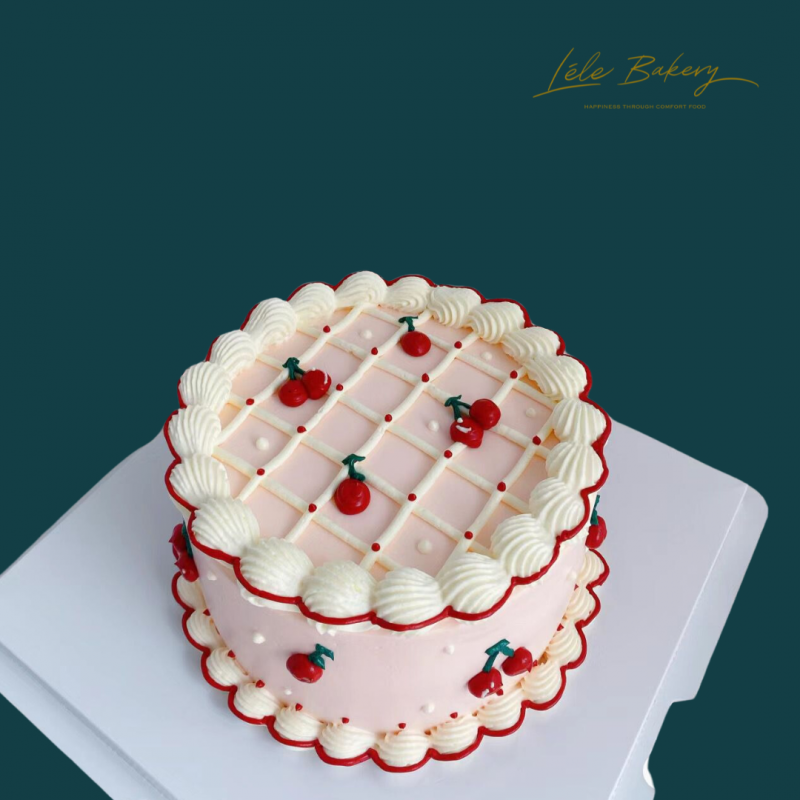 Pink and White Cherries Vintage Cake
