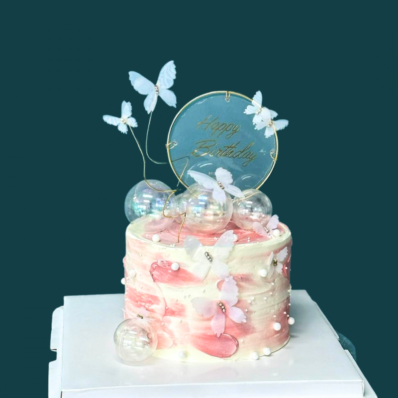 Pink and White Butterflies Cake