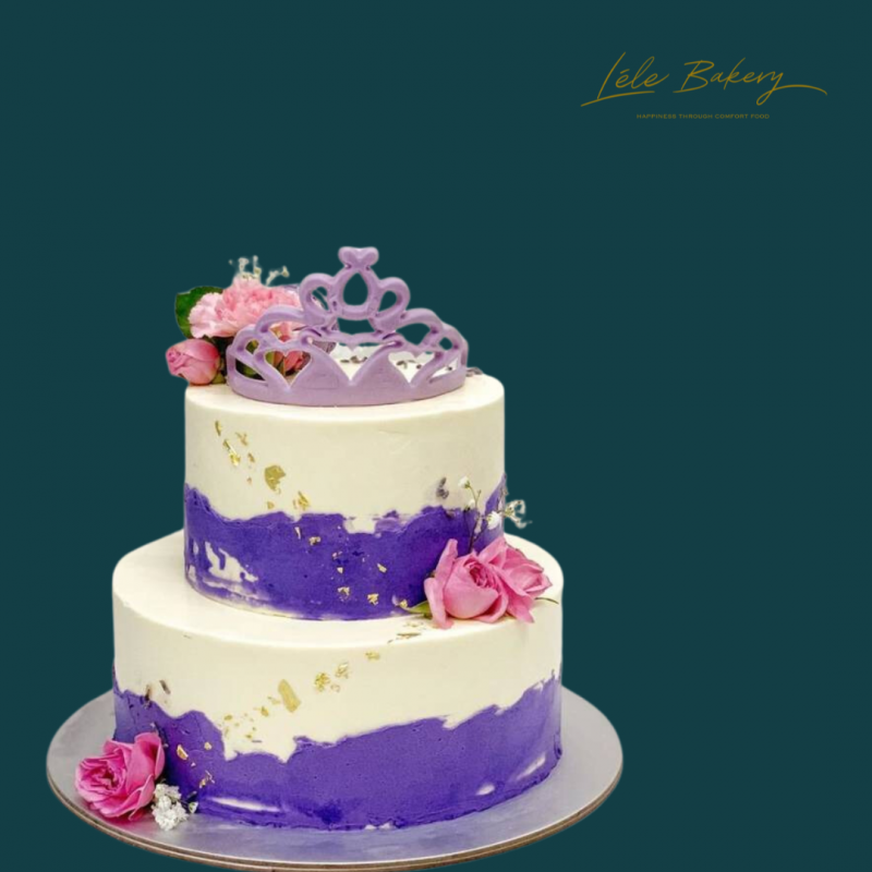 Purple Princess Tiara with Floral Cake