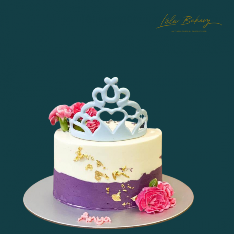 Purple Princess Tiara with Floral Cake