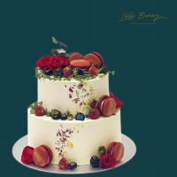 Red and White Floral and Berries Cake