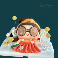 Trendy 3D Rich Lady with Mahjong and Money Cake