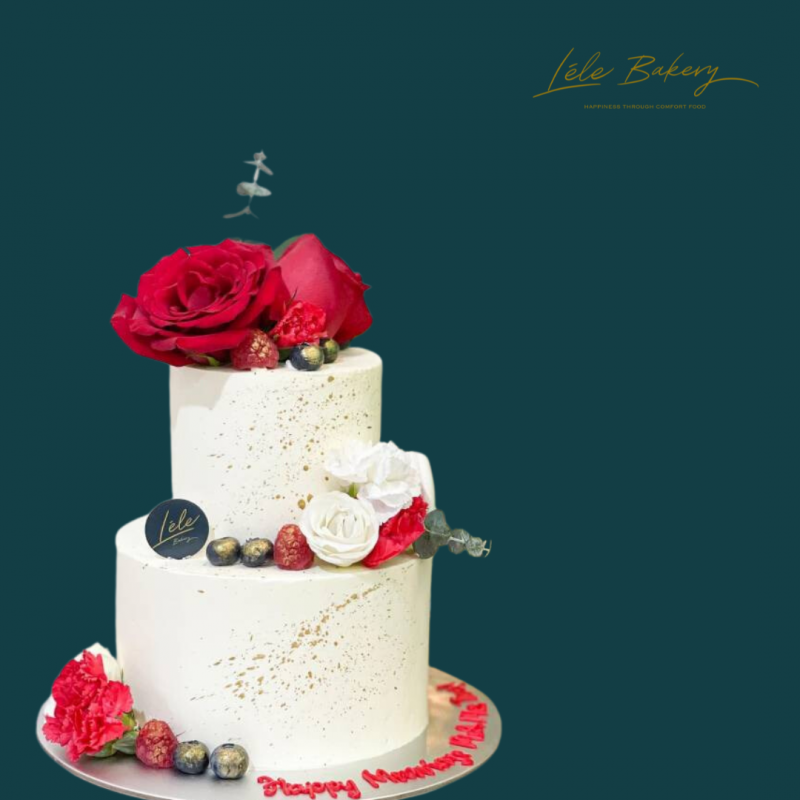 White and Red Floral Cake
