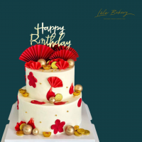 White and Red Gold Coins and Ingots with Red Fan Cake