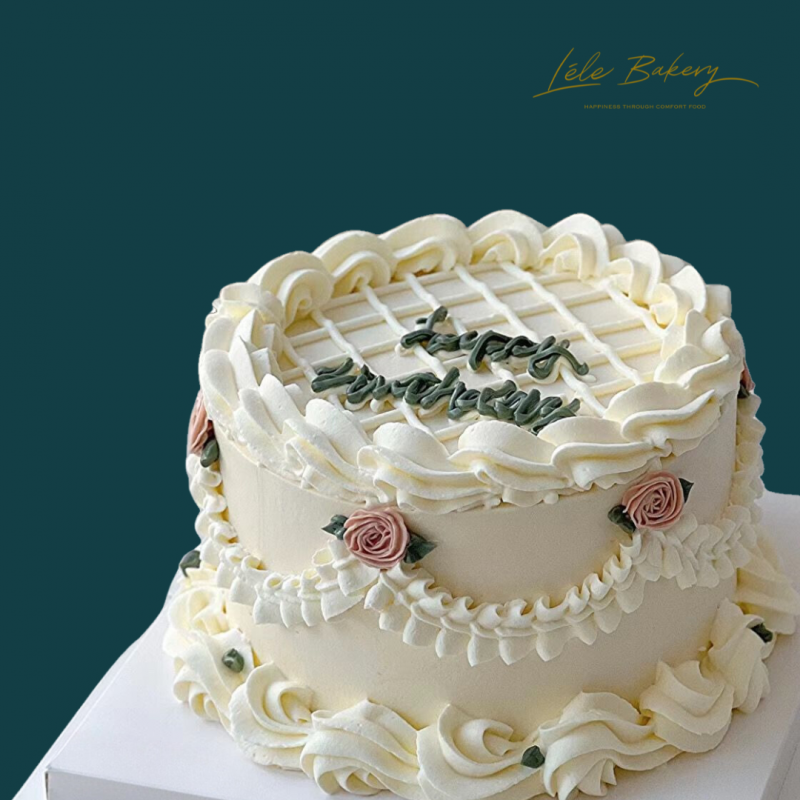 White Vintage Rosette Cake