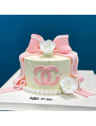 Pink and white Chanel Gift Box Cake