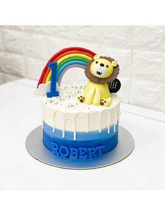Ombre blue with Rainbow and Lion Cake